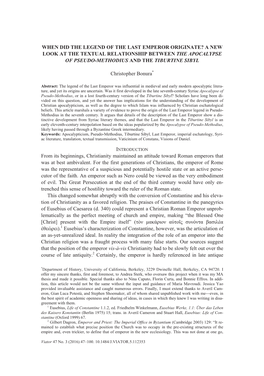 When Did the Legend of the Last Emperor Originate? a New Look at the Textual Relationship Between the Apocalypse of Pseudo-Methodius and the Tiburtine Sibyl