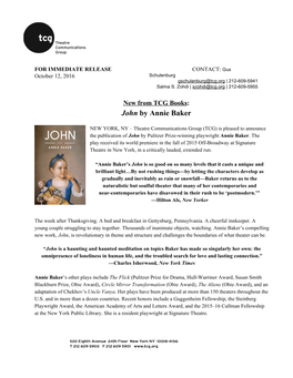 TCG Publishes John by Annie Baker