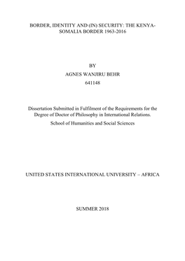 Border, Identity and (In) Security: the Kenya- Somalia Border 1963-2016