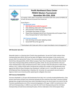 Pacific Northwest Chess Center PNWCC Masters Tournament