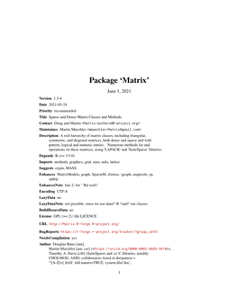 Sparse and Dense Matrix Classes and Methods