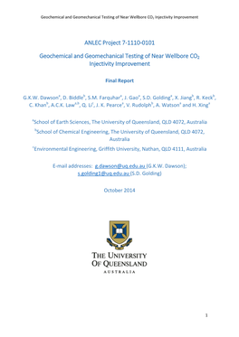 ANLEC Project 7-1110-0101 Geochemical and Geomechanical Testing of Near Wellbore CO2 Injectivity Improvement