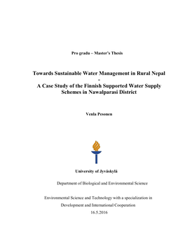 A Case Study of the Finnish Supported Water Supply Schemes in Nawalparasi District