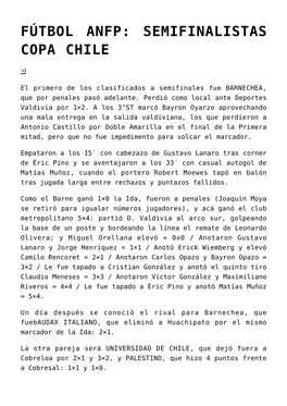 Fútbol Anfp: Semifinalistas Copa Chile