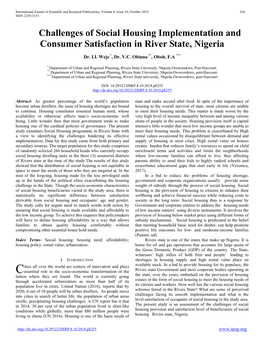 Challenges of Social Housing Implementation and Consumer Satisfaction in River State, Nigeria