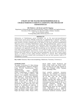 Utility of the Macro-Micromorphological Characteristics Used in Classifying the Species of Termitomyces