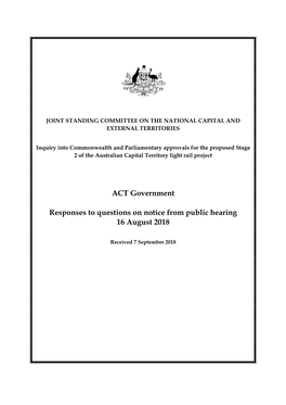 ACT Government Responses to Questions on Notice from Public