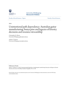 Australian Guitar Manufacturing, Bunya Pine and Legacies of Forestry Decisions and Resource Stewardship Christopher R