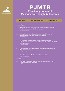 Research Papers 1. Shifting Marketing Focus of Indian Commercial Banks Towards 01 Non-Interest Income and Its Consequences Subrato Bhadury