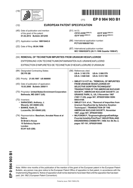 Removal of Technetium Impurities from Uranium Hexafluoride