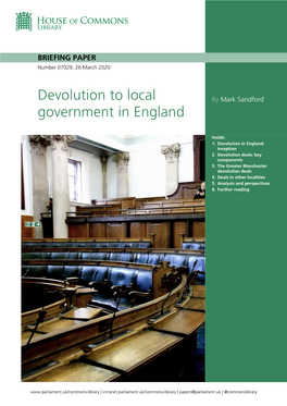 Devolution to Local Government in England