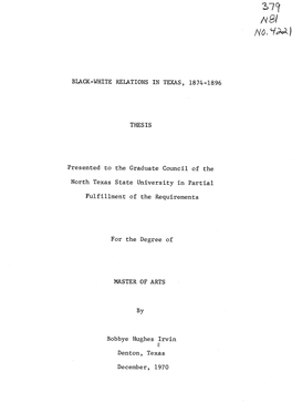 Black-White Relations in Texas, 1874-1896 Thesis