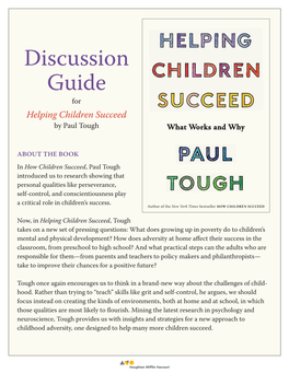 Discussion Guide for Helping Children Succeed by Paul Tough What Works and Why