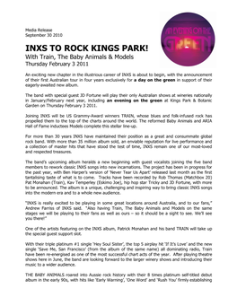 INXS Kings Park Media Release