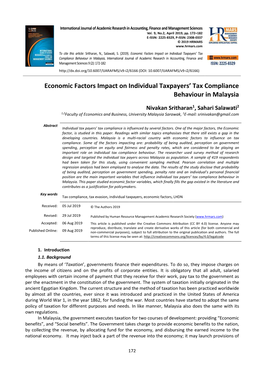 Economic Factors Impact on Individual Taxpayers' Tax Compliance