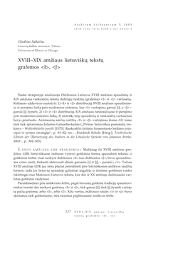 XVIII–XIX Amžiaus Lietuviškų Tekstų Grafemos