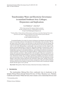 Transboundary Water and Electricity Governance in Mainland Southeast