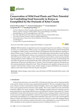 Conservation of Wild Food Plants and Their Potential for Combatting Food Insecurity in Kenya As Exempliﬁed by the Drylands of Kitui County