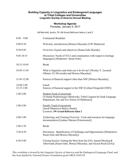 Building Capacity in Linguistics and Endangered Languages at Tribal Colleges and Universities Linguistic Society of America Annual Meeting