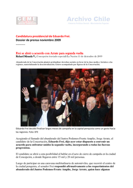 2009 11 Candidatura Presidencial De Eduardo Frei. Dossier De Prensa