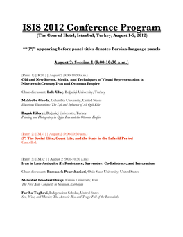 ISIS 2012 Conference Program (The Conrad Hotel, Istanbul, Turkey, August 1-5, 2012)