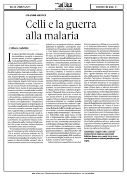 Celli E La Guerra Alla Malaria