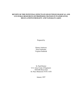 Review of the Potential Effects on Selected Ecological and Cultural Resources of Proposed Changes in Water Level Regulations for Rainy and Namakan Lakes