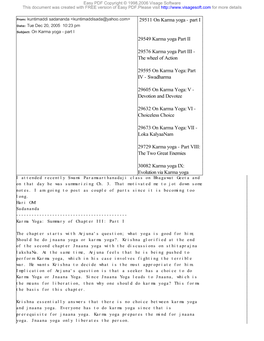 Karma Yoga - Part I Date: Tue Dec 20, 2005 10:23 Pm Subject: on Karma Yoga - Part I 29549 Karma Yoga Part II