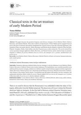 Classical Texts in the Art Treatises of Early Modern Period