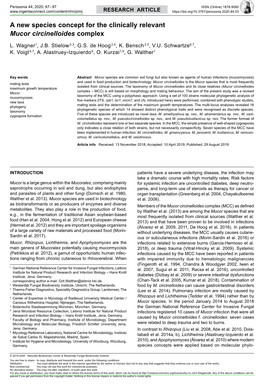 A New Species Concept for the Clinically Relevant <I>Mucor Circinelloides</I> Complex