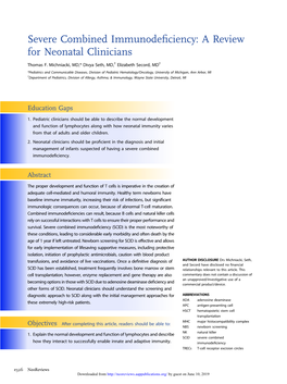 Severe Combined Immunodeficiency: a Review for Neonatal Clinicians Thomas F