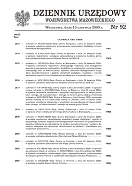 2573 – Uchwała Nr XXXVIII/165/09 Rady Gminy Kampinos Z Dnia 27 Kwietnia 2009R