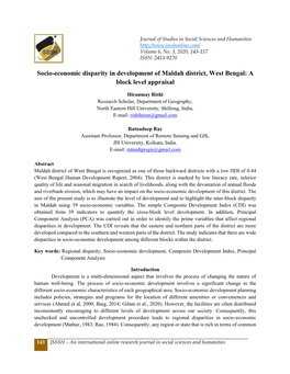 Socio-Economic Disparity in Development of Maldah District, West Bengal: a Block Level Appraisal