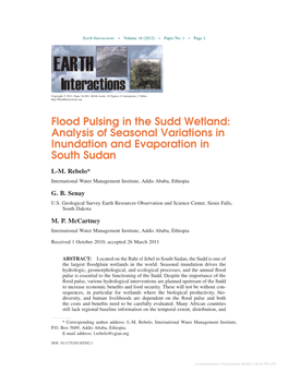 Flood Pulsing in the Sudd Wetland: Analysis of Seasonal Variations in Inundation and Evaporation in South Sudan