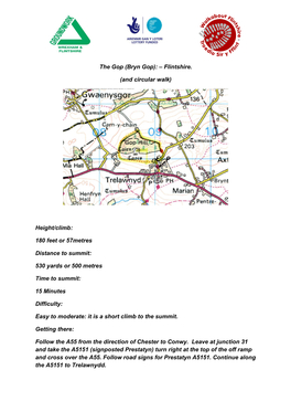 (Bryn Gop): – Flintshire. (And Circular Walk) Height/Climb