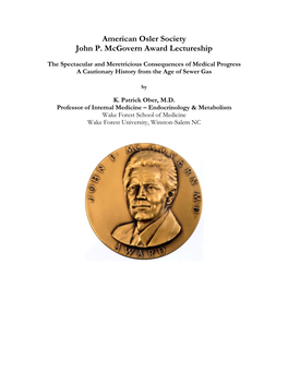 American Osler Society John P. Mcgovern Award Lectureship