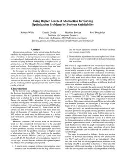 Using Higher Levels of Abstraction for Solving Optimization Problems by Boolean Satisﬁability