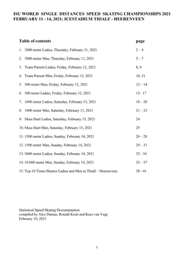 Isu World Single Distances Speed Skating Championships 2021 February 11 - 14, 2021; Icestadium Thialf - Heerenveen