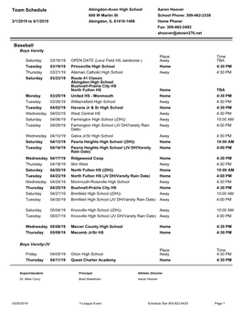 Team Schedule Baseball