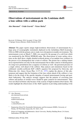 Observations of Meteotsunami on the Louisiana Shelf: a Lone Soliton with a Soliton Pack