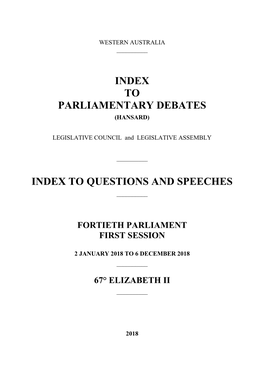 Index to Parliamentary Debates Index to Questions