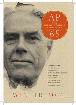 Winter 2016 AP the Anthony Powell Newsletter