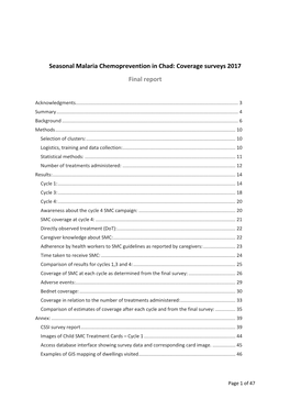 Seasonal Malaria Chemoprevention in Chad: Coverage Surveys 2017 Final Report