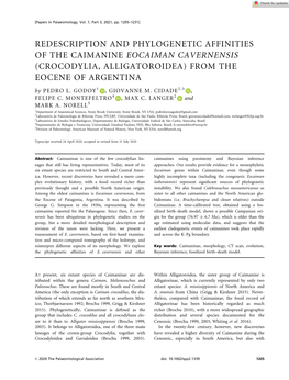 (CROCODYLIA, ALLIGATOROIDEA) from the EOCENE of ARGENTINA by PEDRO L