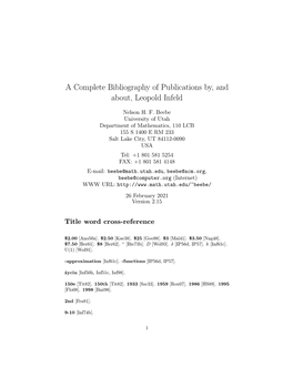 A Complete Bibliography of Publications By, and About, Leopold Infeld