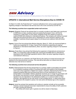 DMM Advisory Keeping You Informed About Classification and Mailing Standards of the United States Postal Service