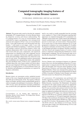 Computed Tomography Imaging Features of Benign Ovarian Brenner Tumors