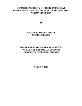 Gender Sensitivity in Nigerian Federal Governance and the Effects on Affirmative Action Since 1999