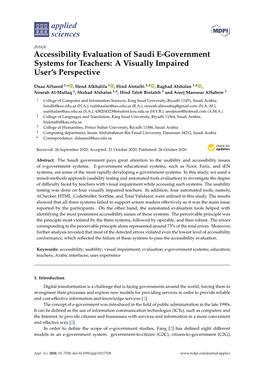 Accessibility Evaluation of Saudi E-Government Systems for Teachers: a Visually Impaired User’S Perspective