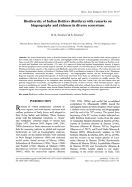 Biodiversity of Indian Rotifers (Rotifera) with Remarks on Biogeography and Richness in Diverse Ecosystems